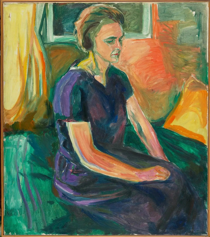 Young Woman in a Blue Dress, Sitting - Edvard Munch