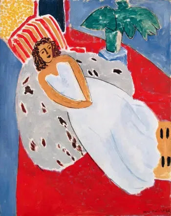Young Woman in White, Red Background - Henri Matisse