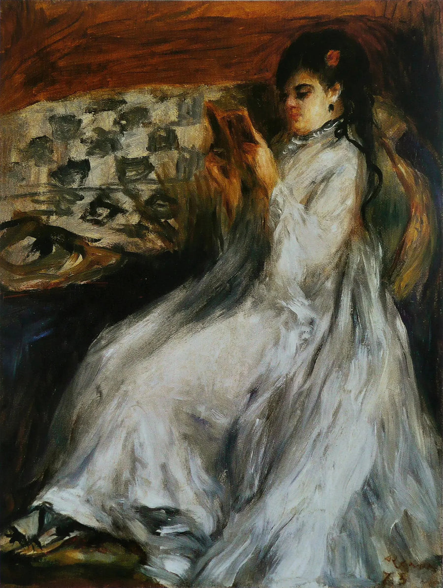 Young Woman in White Reading - Pierre-Auguste Renoir