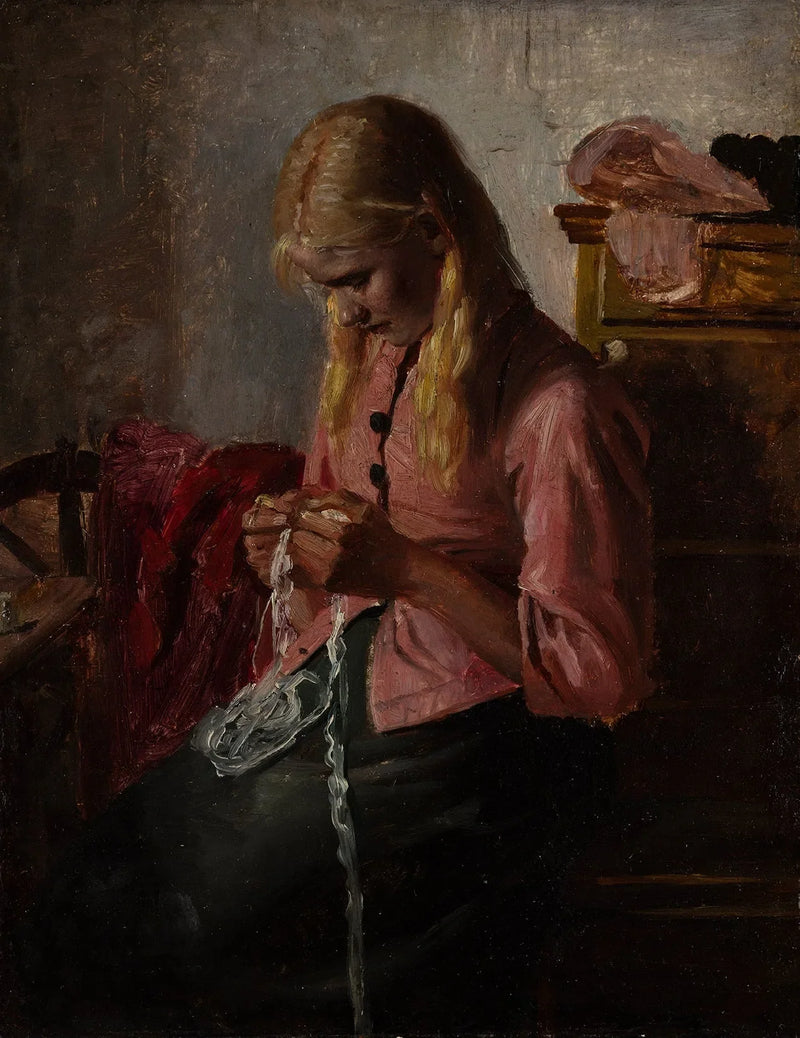 Young woman crocheting. Tine, Skagen. - Michael Peter Ancher