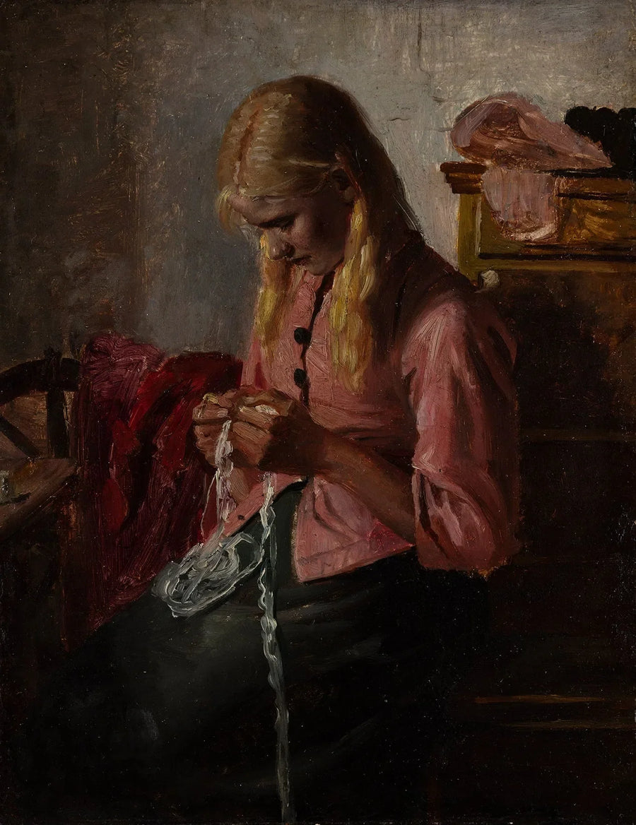 Young woman crocheting. Tine, Skagen. - Michael Peter Ancher