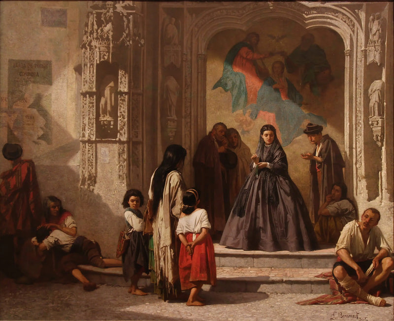 Young woman giving charity at the entrance of the Saint-Sébastien hospital chapel - Léon Bonnat