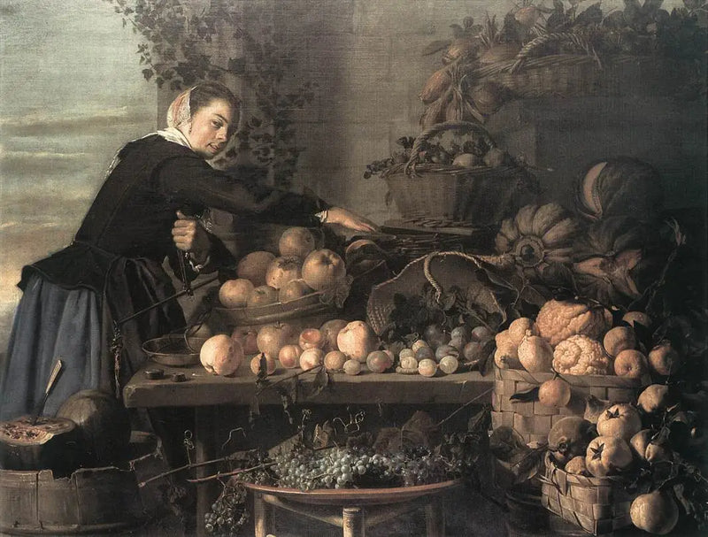Young woman near fruits and vegetables for sale - Frans Hals