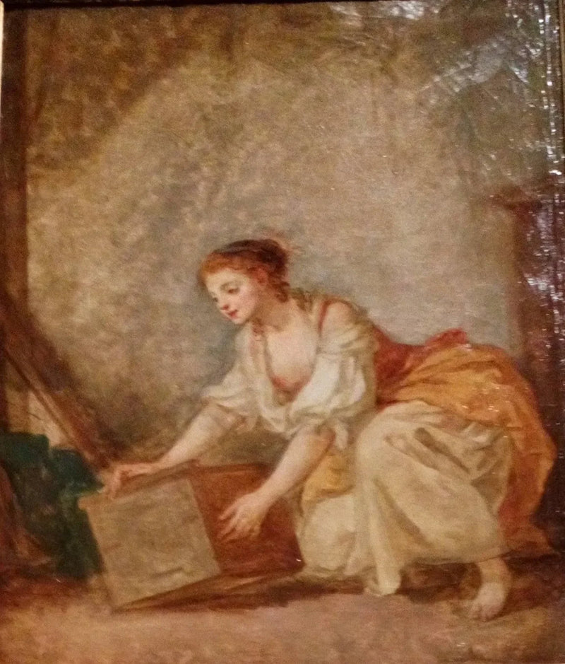 Young woman lifting a box - Jean-Baptiste Greuze