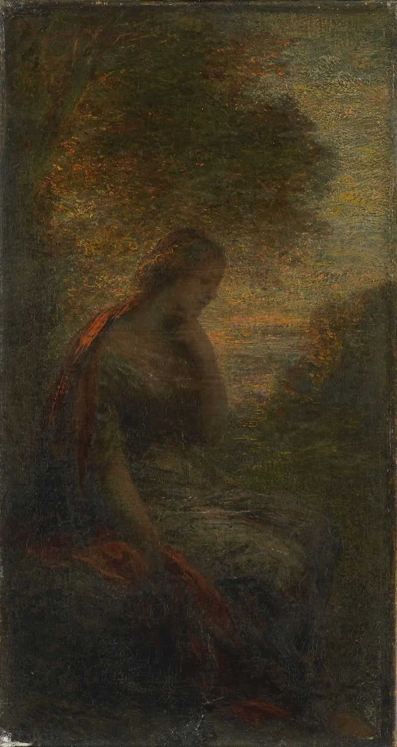 Young woman under a tree at sunset, called 