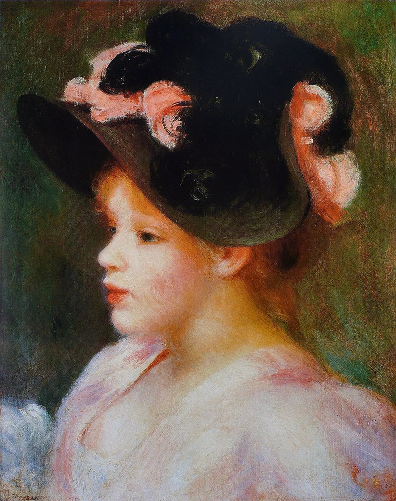 Young Girl in Pink and Black Hat - Pierre-Auguste Renoir