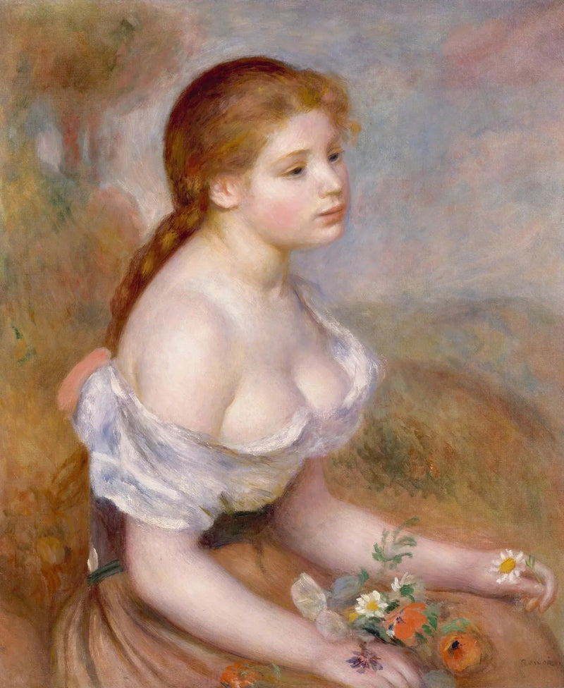 Young Girl with Daisies - Pierre-Auguste Renoir