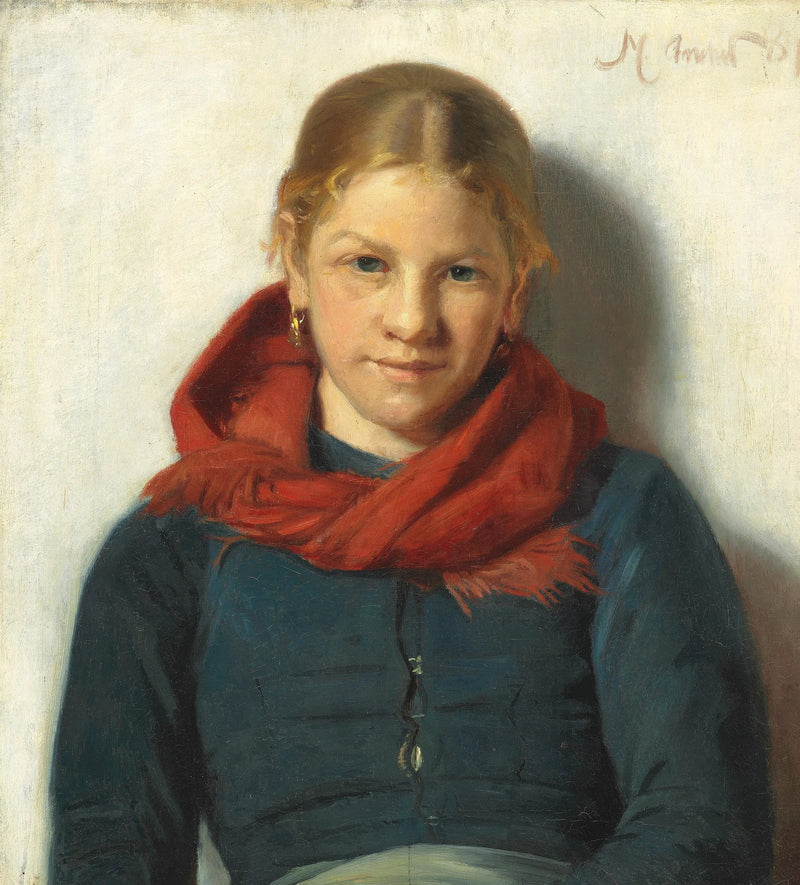 Young girl from Skagen wearing a red shawl. - Michael Peter Ancher