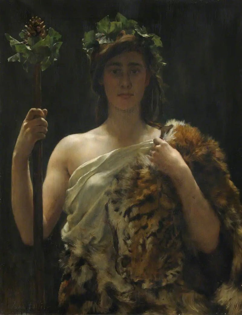 Young Girl Draped in a Tiger Skin (Formerly Called Bacchus) - John Collier