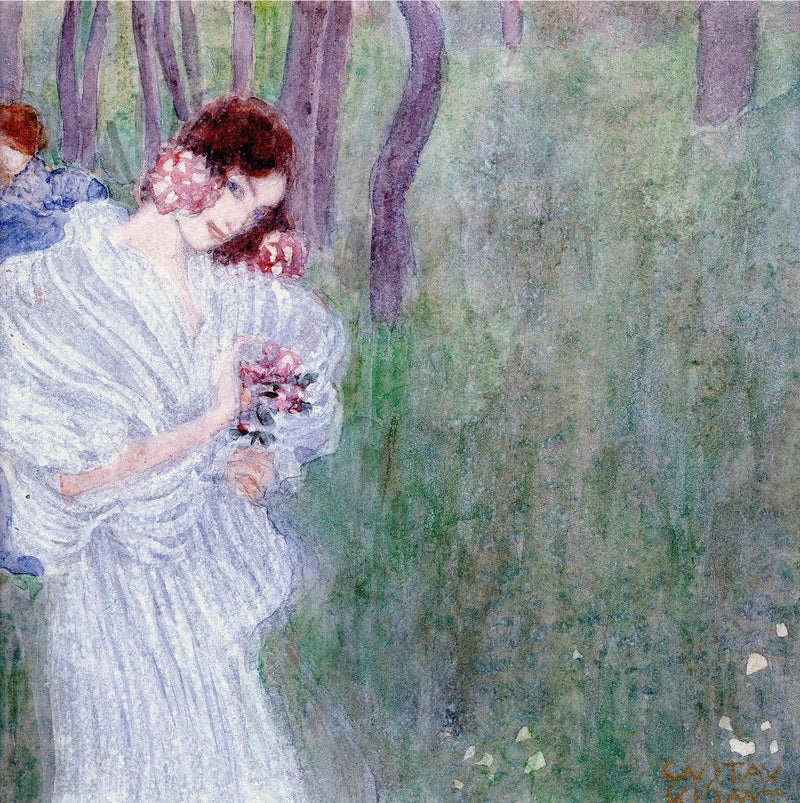 Young Girl in a White Dress in a Forest - Gustav Klimt