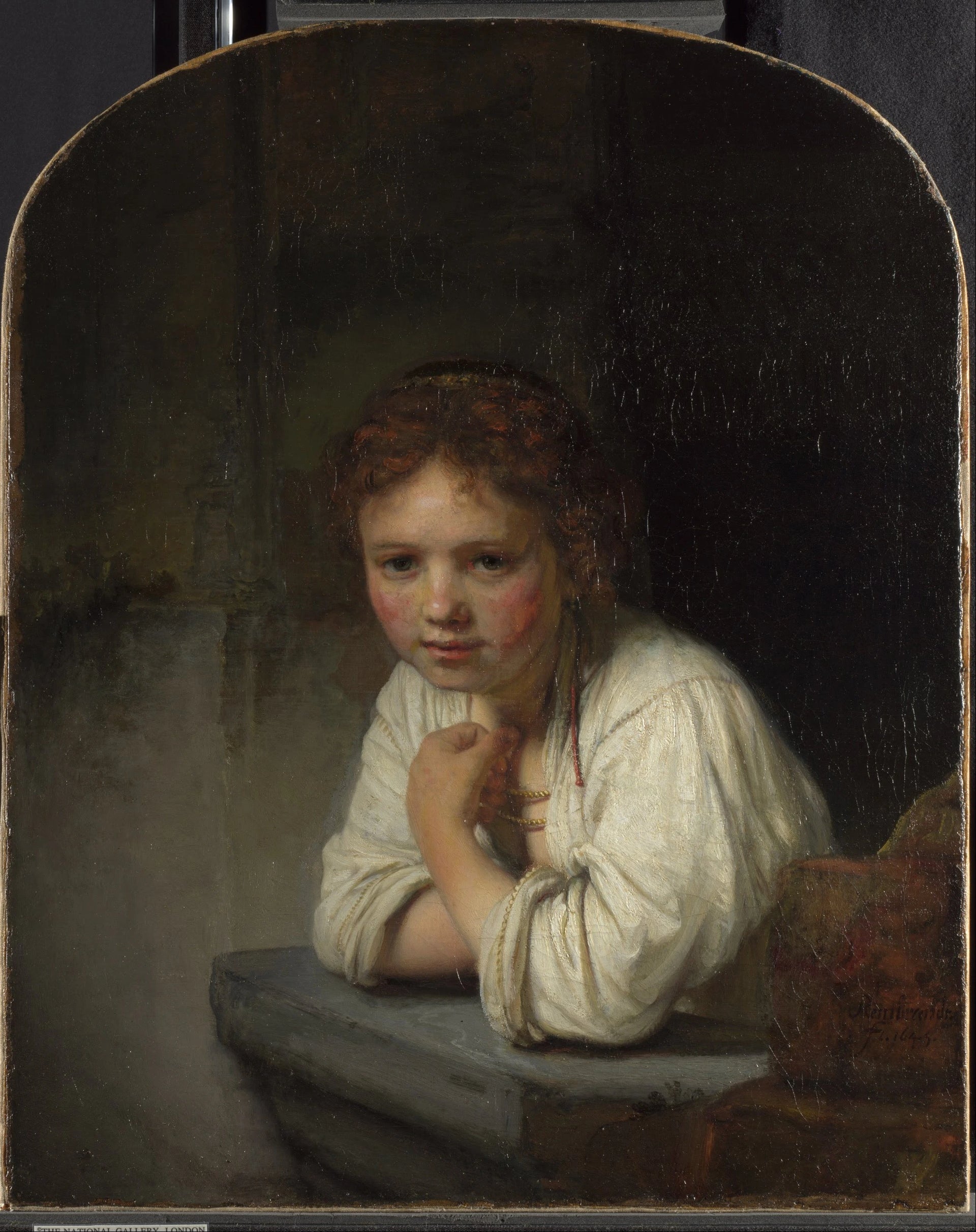 Jeune fille à la fenêtre — Rembrandt, 1645, Dulwich Picture Gallery