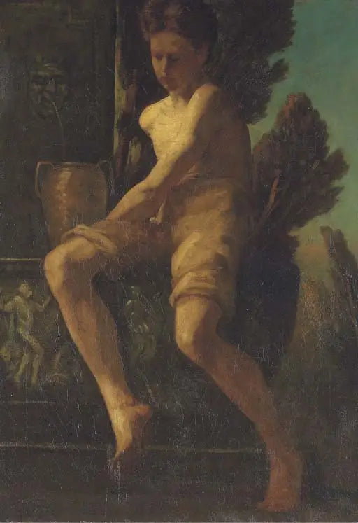 Young boy sitting near a fountain - Herbert Draper