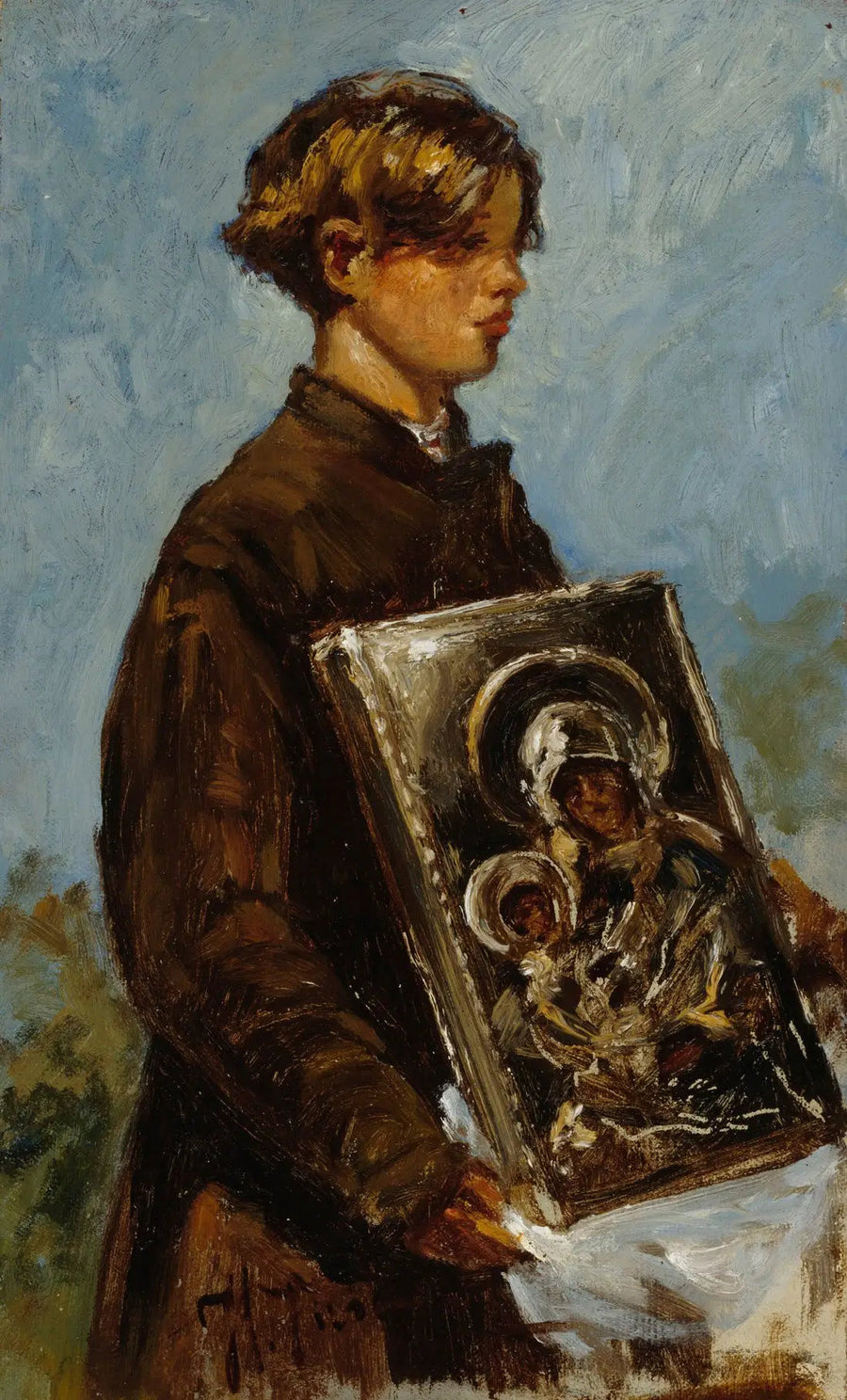 Young boy carrying an icon, sketch - Ilya Repin