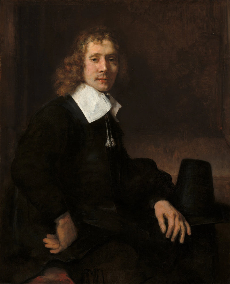 A Young Man Sitting at a Table (Perhaps Govaert Flinck) - Rembrandt