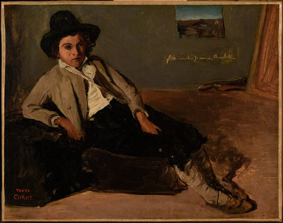 Young Italian Sitting in Corot's Room in Rome - Jean-Baptiste Camille Corot