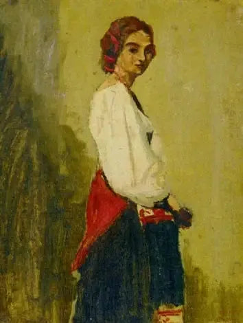 Young Italian Woman Standing, Body in Profile and Face Forward - Jean-Baptiste Camille Corot