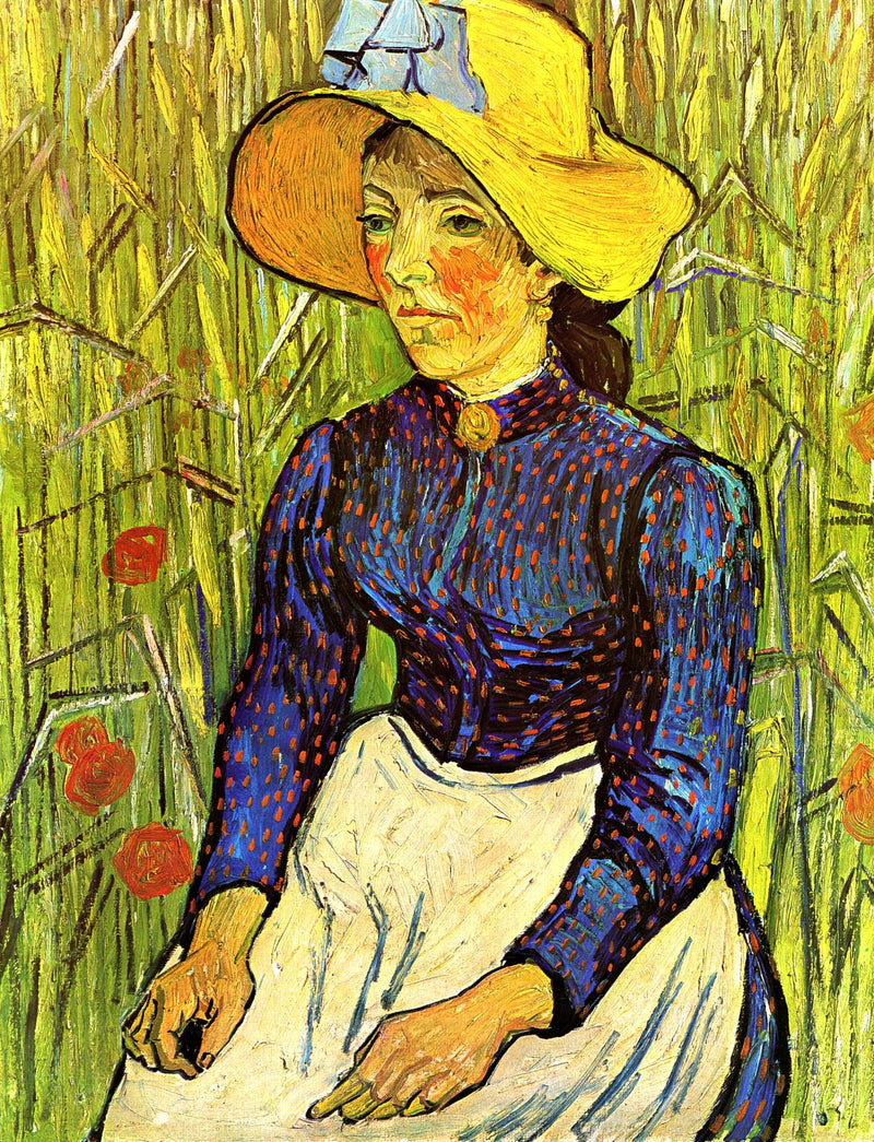 Peasant Woman in a Straw Hat Sitting in Front of a Wheat Field - Vincent van Gogh