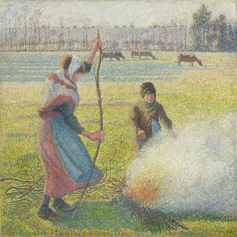 Young Peasant Woman Making Fire. White Frost - Camille Pissarro