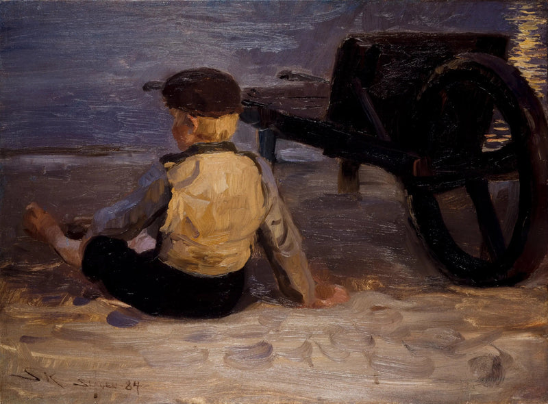 Young Fisherman Sitting Next to a Wheelbarrow. South Beach of Skagen. - Peder Severin Krøyer