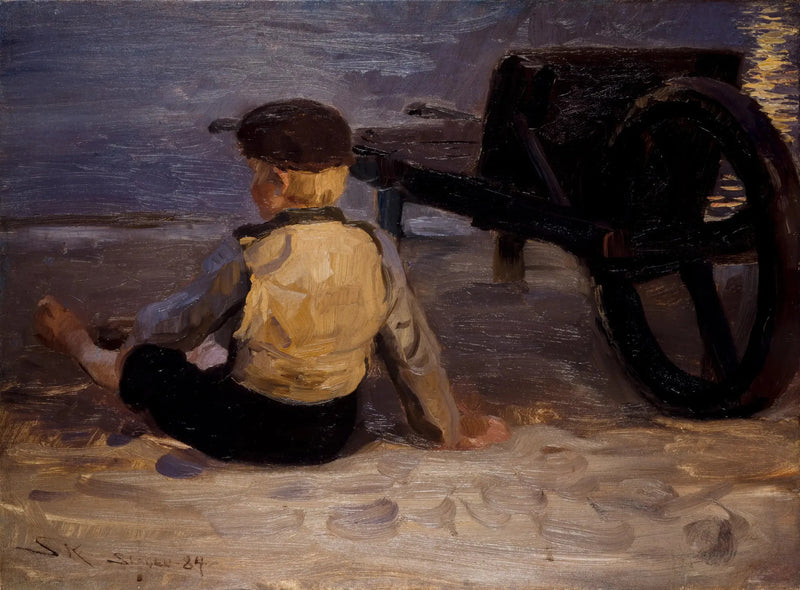 Young Fisherman Sitting Next to a Wheelbarrow. South Beach of Skagen. - Peder Severin Krøyer