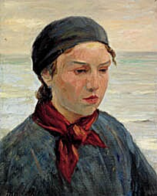 Young fisherwoman with a red scarf around her neck. - Michael Peter Ancher