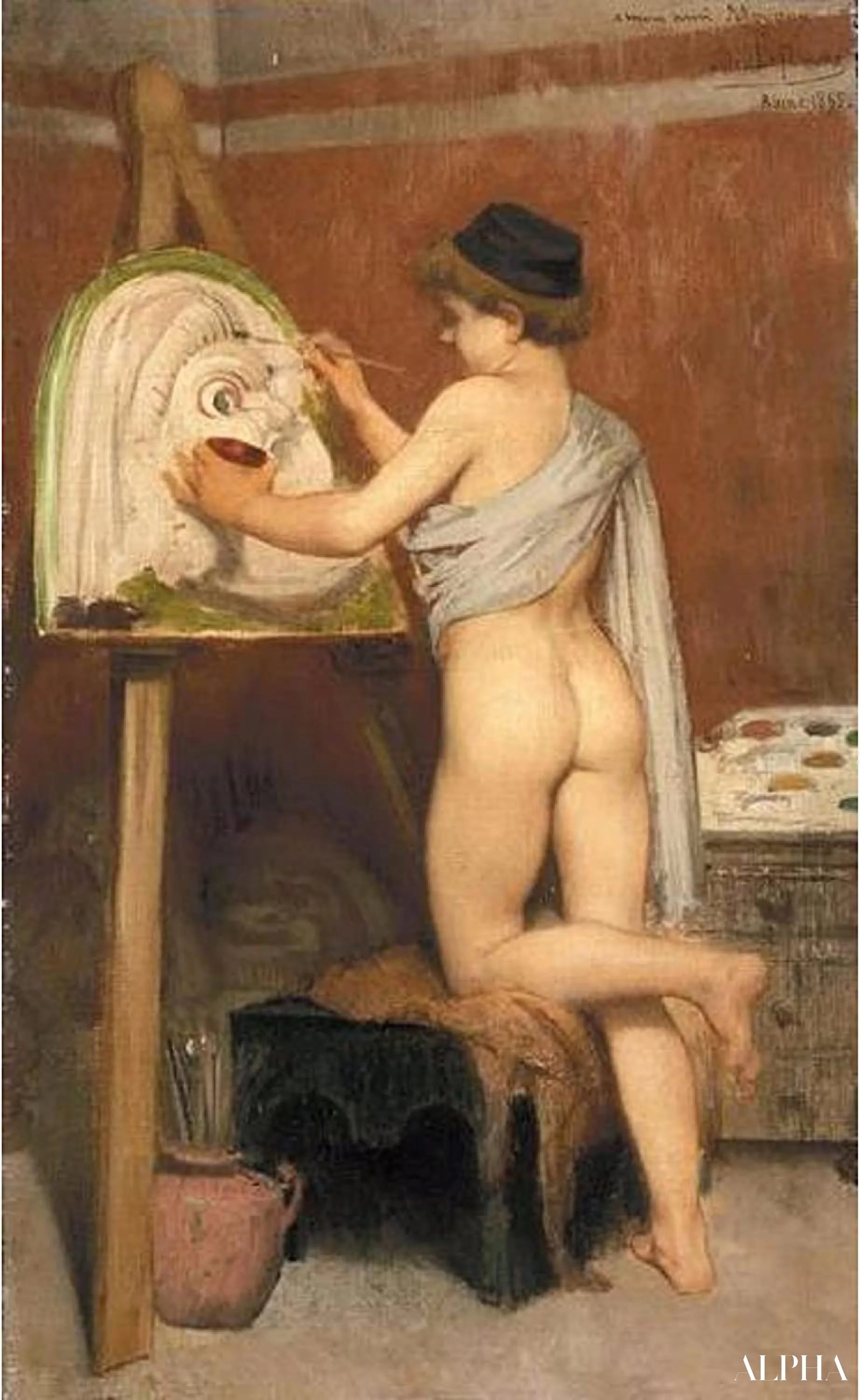 Young Painter of Greek Masks - Jules Lefebvre - High-End Reproductions of Paintings and Artwork