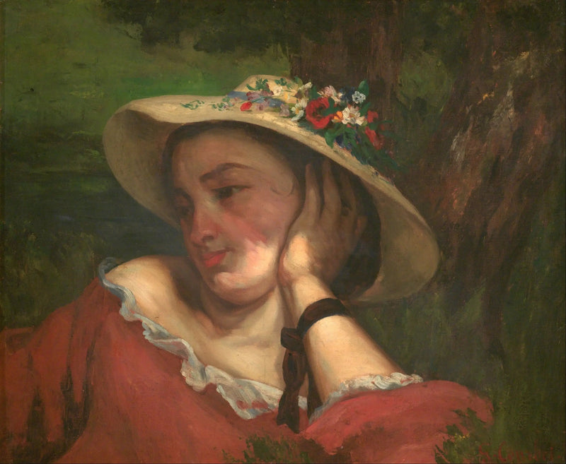 Young Ladies by the Seine – fragment of a painting (Woman with flowers on her hat) - Gustave Courbet