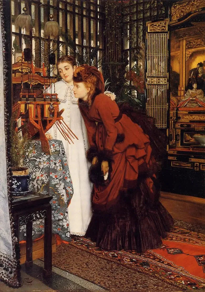 Young women looking at Japanese articles - James Tissot