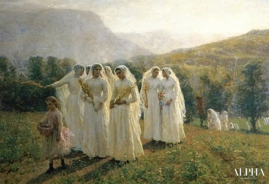 Jeunes femmes se rendant à une procession - Jules Breton - Reproductions de tableaux et peintures haut de gamme