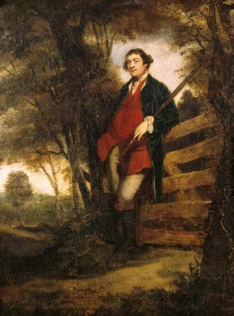 John Parker, 1st Baron Boringdon (1734/5-1788), with his rifle, leaning on a door - Joshua Reynolds
