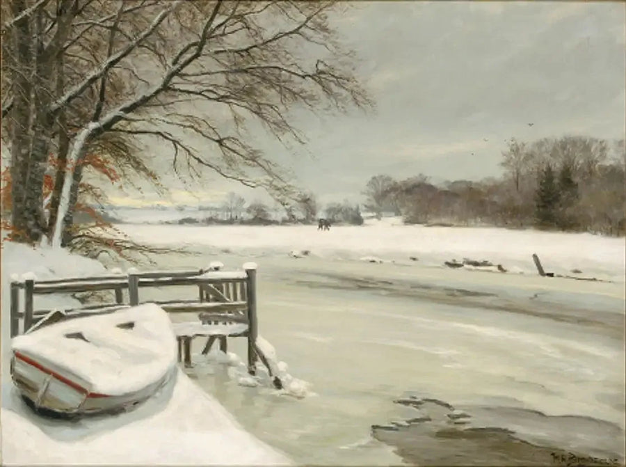 Winter Day by a Stream, with Hunters in the Background. - H. A. Brendekilde