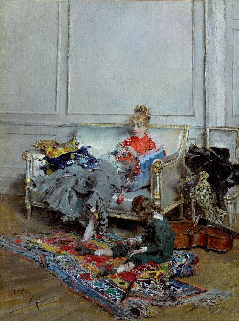 Quiet Days or Young Woman Knitting - Giovanni Boldini
