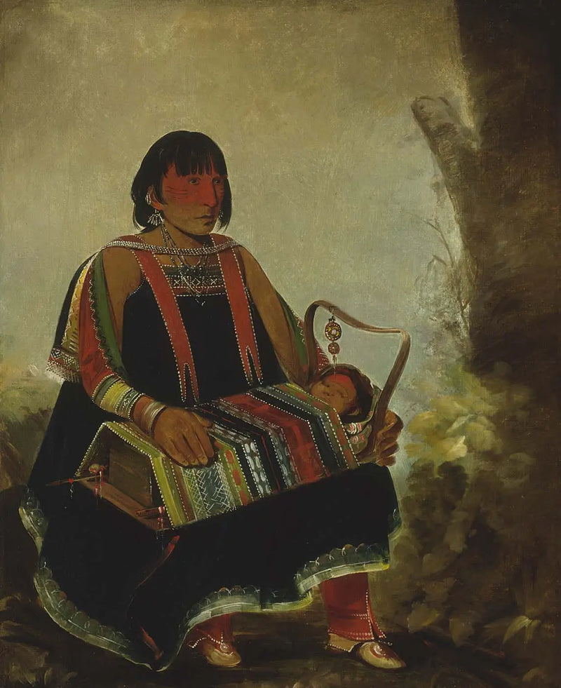 Jú-ah-kís-gaw, Woman with her child in a cradle - George Catlin