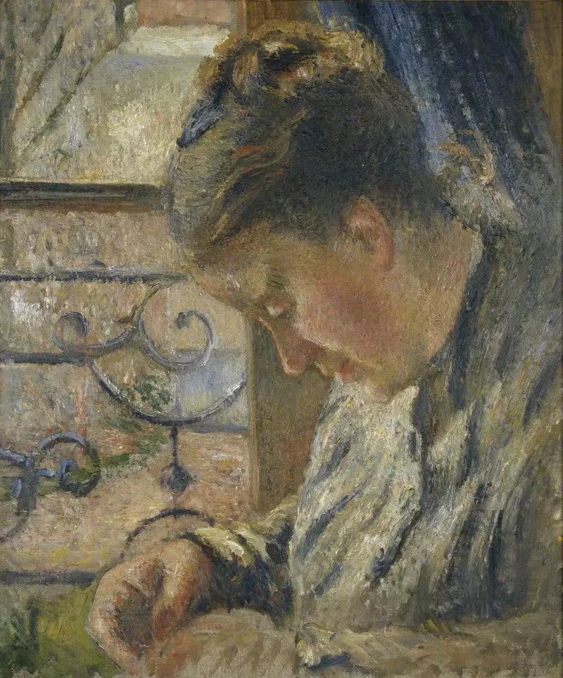 Julie Pissarro sewing, the red house, Pontoise - Camille Pissarro