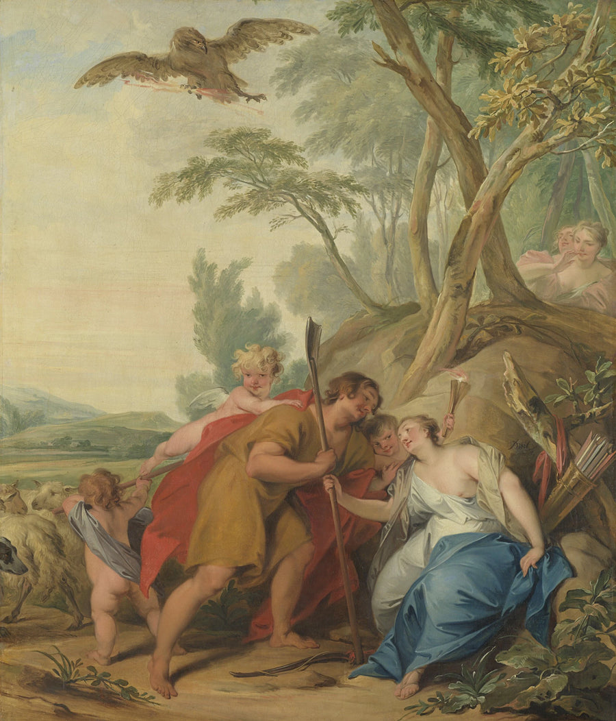 Jupiter, déguisé en berger, séduit Mnémosyne, déesse de la mémoire - Jacob de Wit