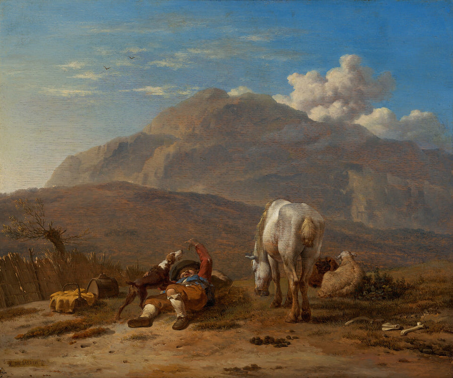 Berger italien avec troupeau - Karel Dujardin