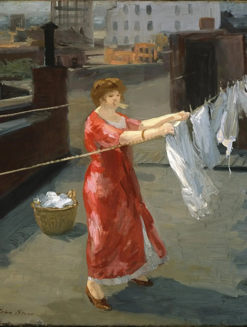 Red Kimono on the Roof - John Sloan