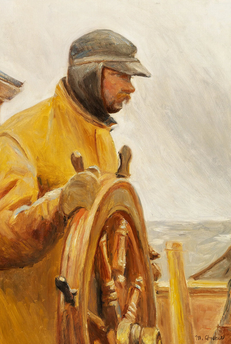 Konrad at the helm. A fisherman from Skagen is steering a boat. - Michael Peter Ancher