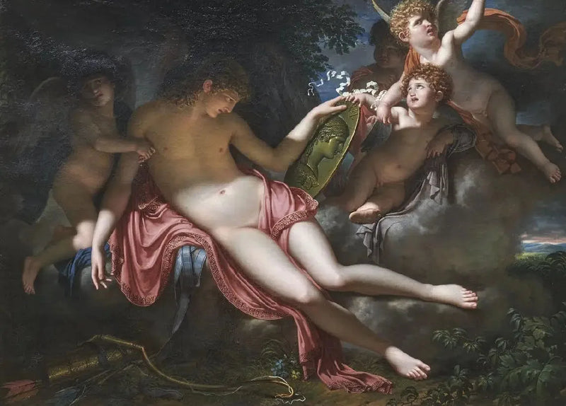 The Adolescent Love crying over the portrait of Psyche he lost - Charles Meynier