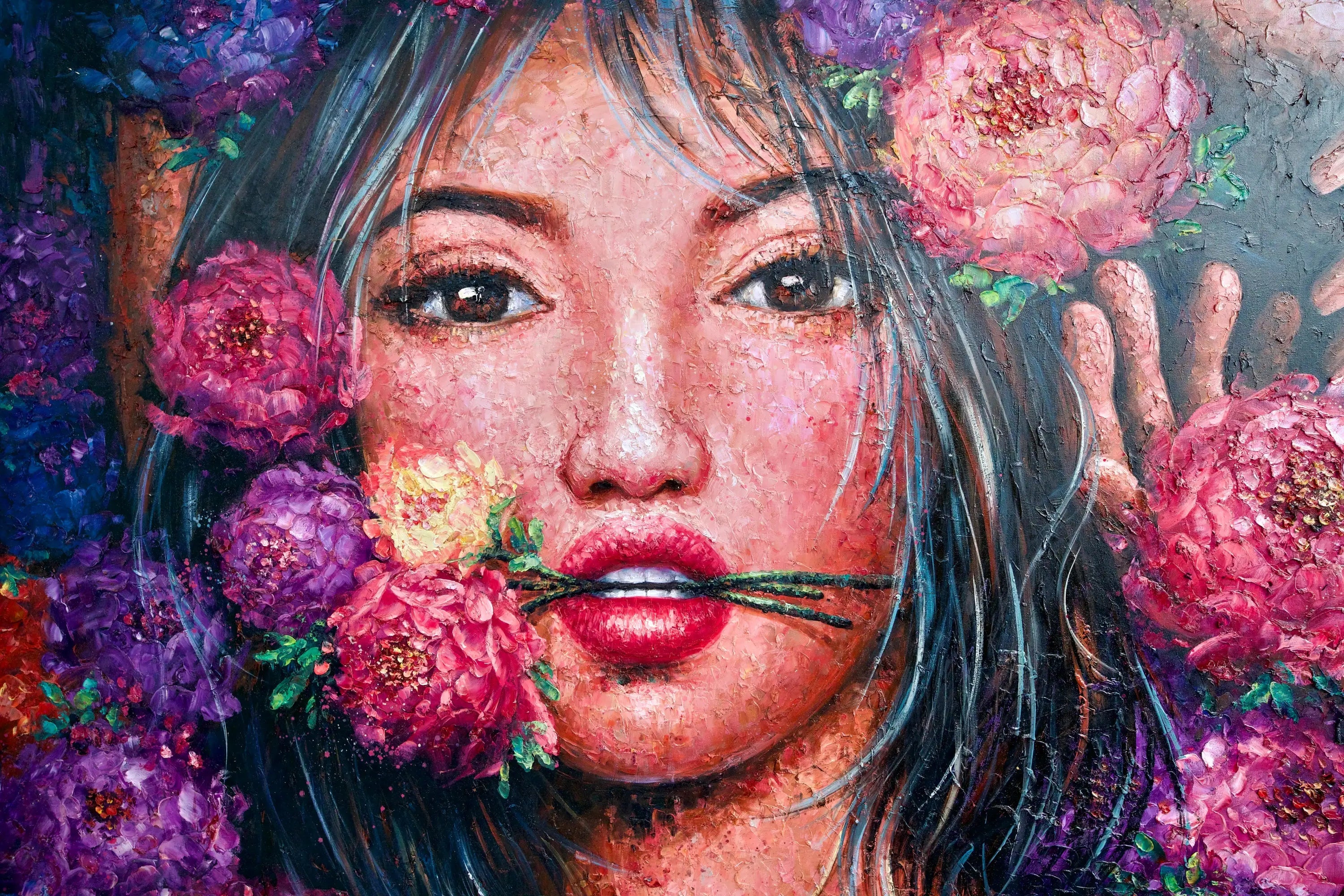 L'amour en Fleurs | 200 x 200 cm image 4 tableau peint à l’huile sur toile