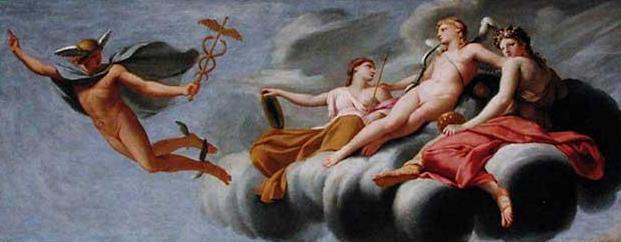 Love, surrounded by Youth and Beauty, orders Mercury to announce his power to the universe - Eustache Le Sueur