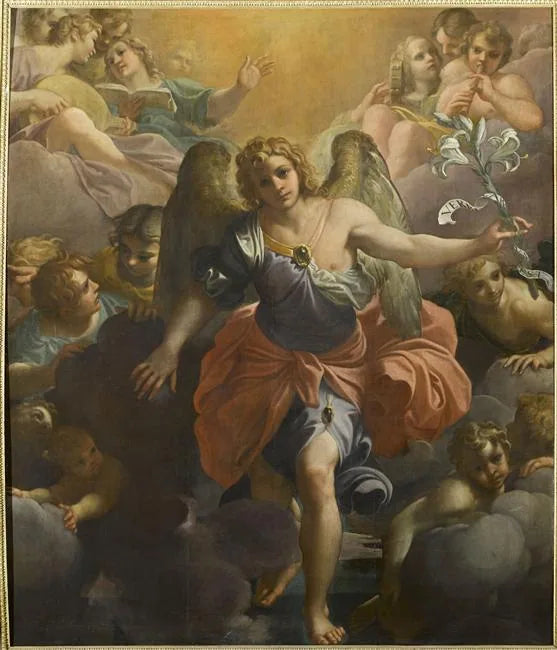 Gabriel the Archangel in a glory of musician angels and cherubs - Annibale Carracci