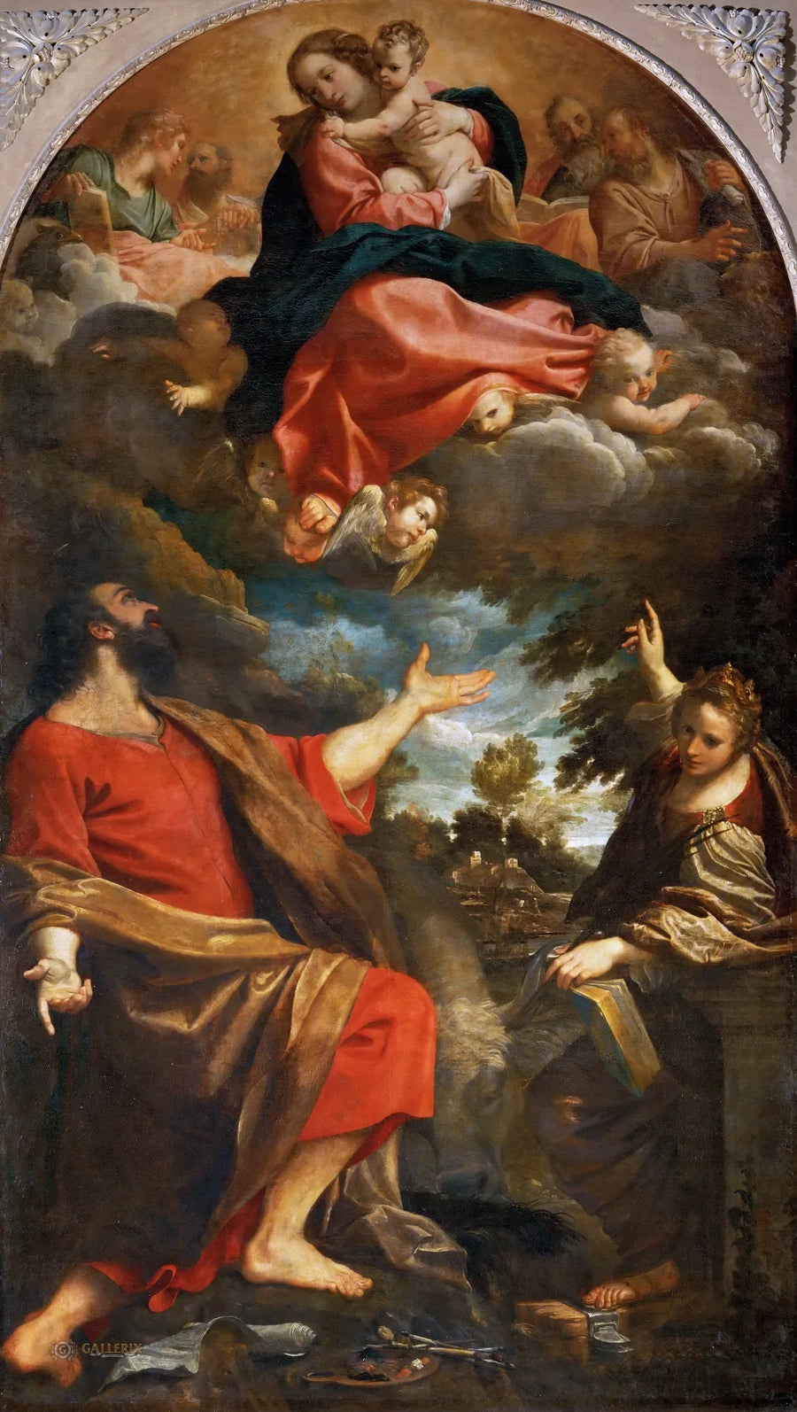 The Apparition of the Virgin to Saint Luke and Saint Catherine - Annibale Carracci