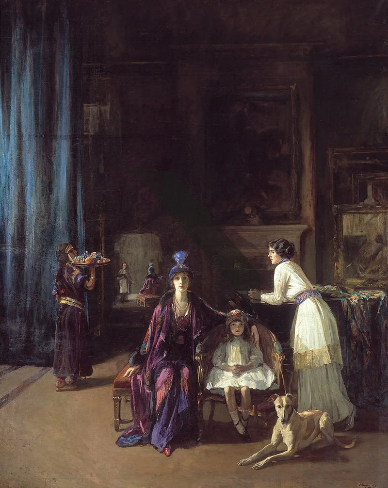 The artist's studio: Lady Hazel Lavery with her daughter Alice and daughter-in-law Eileen - John Lavery