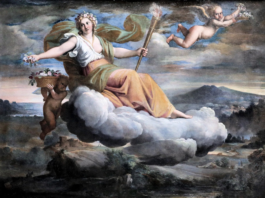 Dawn scattering flowers and holding a torch - Annibale Carracci