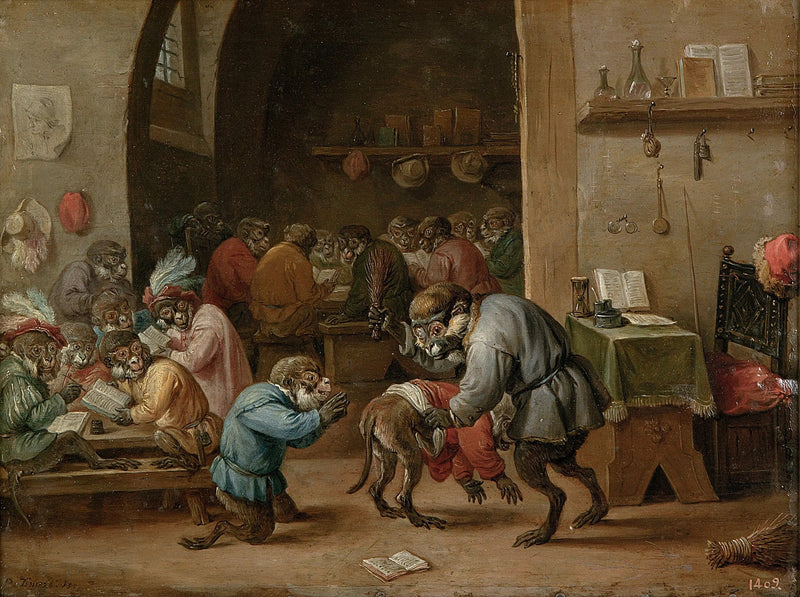 The School of Monkeys - David Teniers the Younger