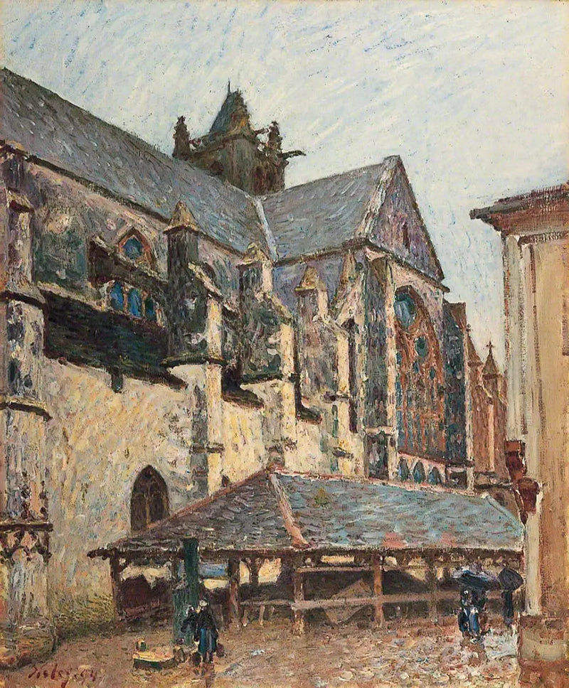 The Church of Moret in the Rain, Transept Side - Alfred Sisley