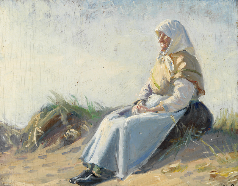 Anker Nelle's wife sitting in the dunes of Skagen. - Michael Peter Ancher