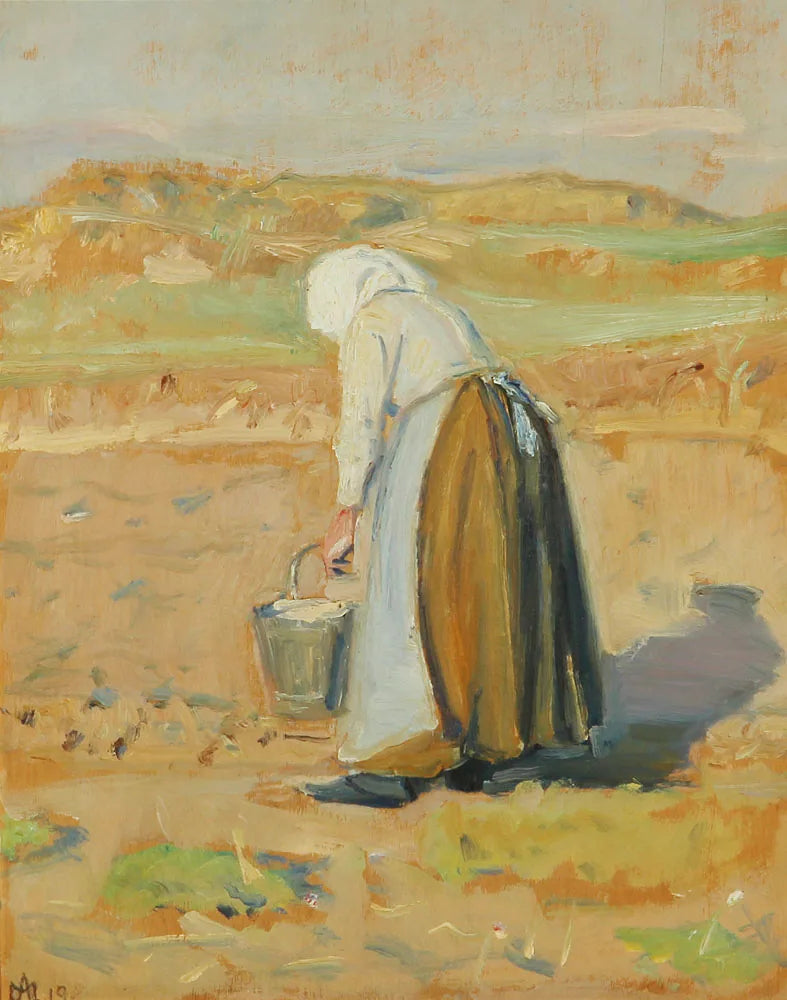 Ole Markstrøm's wife working on the beach. - Michael Peter Ancher