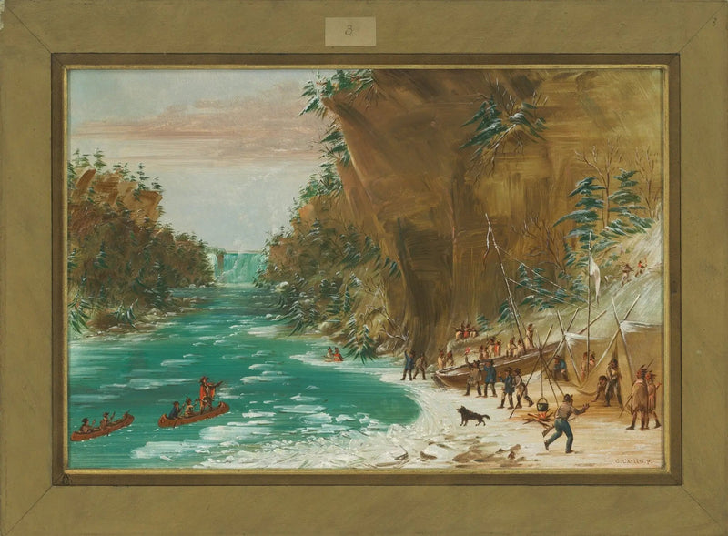 The expedition camps under Niagara Falls. 20 January 1679 - George Catlin